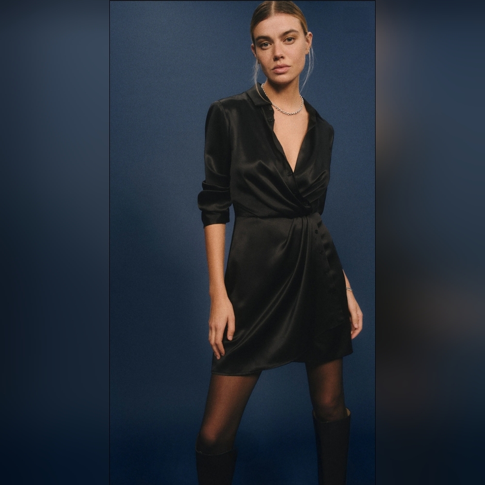 Reformation Alaine Silk Black Long Sleeve Mini Dress Size 4